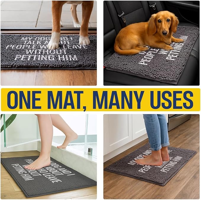 Muddy Mat® Absorbent Microfiber Door Mat, Non Slip Washable Chenille Rug - My Dog and I Talk About People Who Leave Without Petting Him Funny Pet Welcome Mat 19"x30"