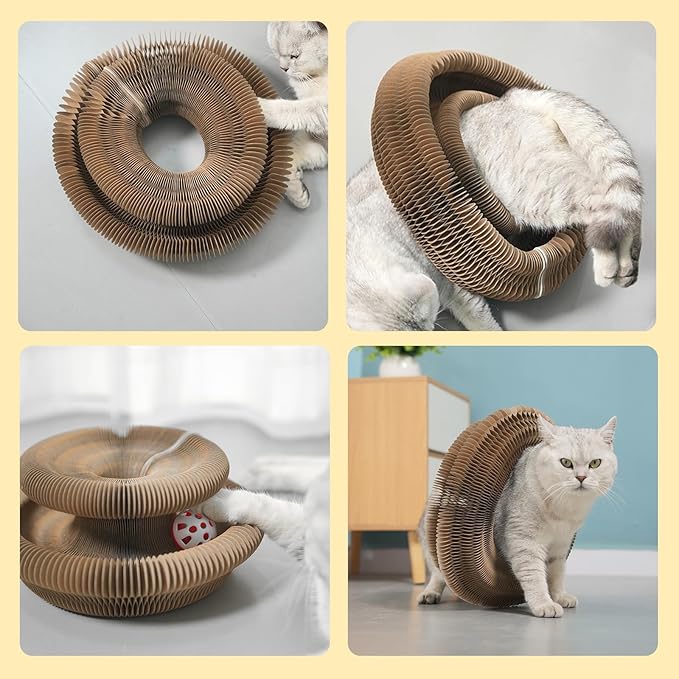 Kitty Curls Cat Toy,Magic Organ Cat Toy,Magic Organ Cat Scratcher Board,Foldable Recyclable Cat Accordion Toy for Indoor Cat Playing,Interactive Scratch Pad with Toy Ball(1pc)