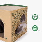 Cardboard Cat House with 2 Story Scratch Pads - Indoor Cat Play House, Corrugated Scratcher Box, Hideout for Small Animals