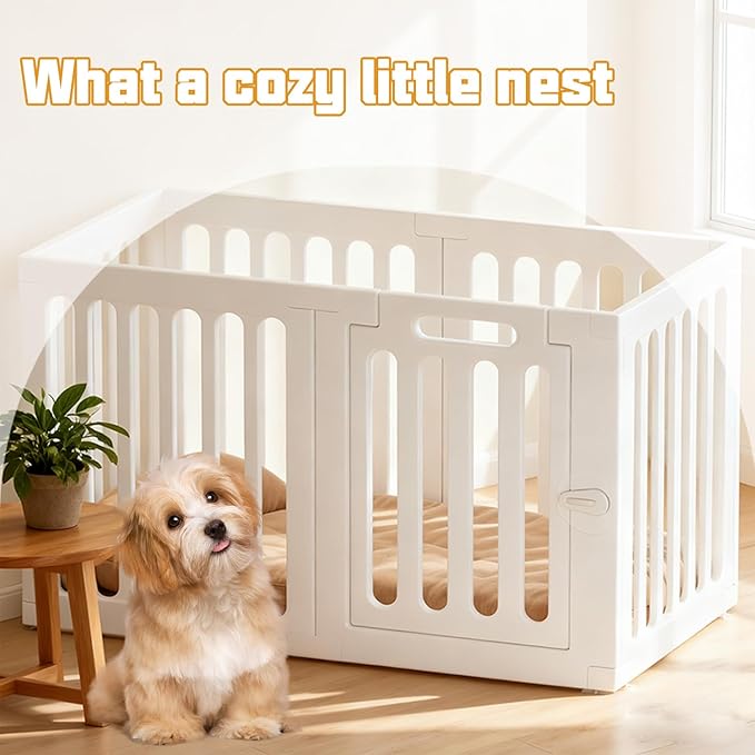 Dog Playpen Dog Play Pen Indoors, Portable Puppy PlayPen with Locking Door, Foldable Pet Fence for Small Dogs, Cats, Rabbits