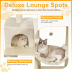 DORTALA Cat Tree for Indoor Cats, 58" Tall Cat Tower with Top Perch, Condo, Hammock, Sisal Scratching Posts, 3 Dangling Balls, Platforms, Multi-Level Pet Climbing Furniture Playground (Beige)