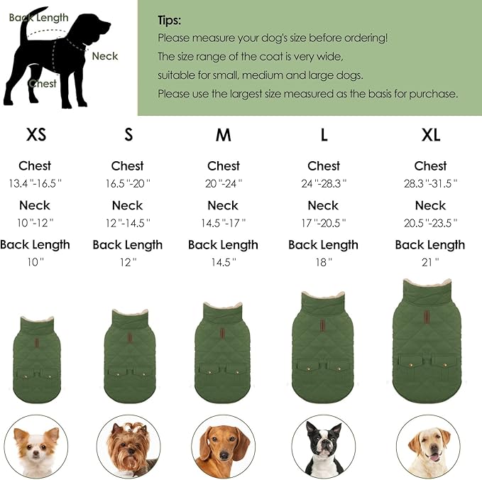 Dog Winter Jacket for Extra-Large Dogs, Pet Windproof Cold Weather Coats, Pets Clothes Snow Jacket, Golden Retriever, Labrador Retriever, Husky, Army Green XL