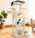 Cat Tree Large Cat Tower Tree 68" Multi-Level Cat Tower for Indoor Cats with Sisal Scratching Posts, Widen Cat Perche, Square Hammock, 2 Widen Condos, Scratching Posts, Beige