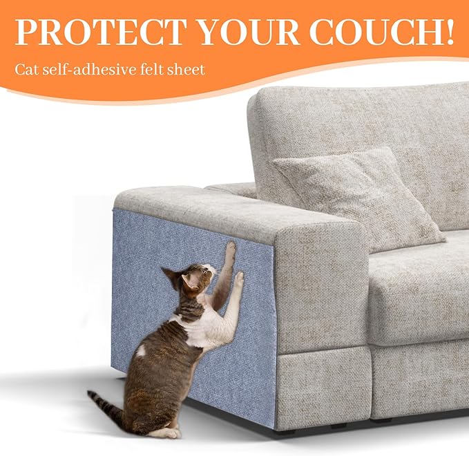 Uranshin Cat Scratch Mat, Trimmable Self-Adhesive Furniture Protector, Scratching Post Carpet 78.7"x15.8" Couch Protector From Claws (Light Grey)