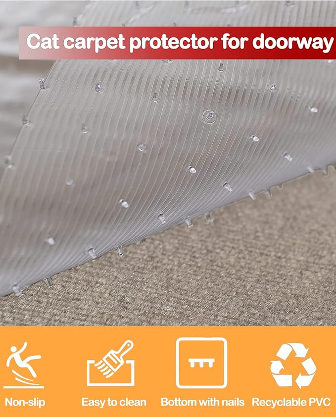 BNOSDM 8.2Ft Cat Carpet Protector for Indoor Pets Carpets Scratch Stopper Heavy Duty Plastic Easy to Cut DIY Clear Non-Slip Floor Runner Stop Cats from Scratching Rugs at Doorway