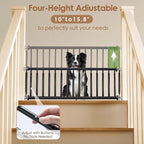 10''-15.8'' Height Adjustable Dog Gate, Extra Wide 18.1"-46" All Metal Short Dog Gate to Step Over, Pressure Mount Small Pet Puppy Gate for Stairs & Doorways(Black)