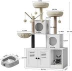 GAOMON Multi-Level Cat Tree Tower with Cat Scratching Posts, Litter Box Enclosure, Cat Houses & Condos | Hanging cat Toys, for Kittens & Adult Cat, Easy to Assemble, White Box & White Trees