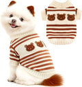 Dog Sweaters for Small Dogs with Cute Bear Pattern, Striped Soft Stretchable Fleece Warm Puppy Clothes for Small Dogs Cats, French Bulldog Chihuahua for Winter