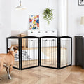 ZJSF Freestanding Foldable Dog Gate for House Extra Wide Wooden Black Indoor Puppy Gate Stairs Dog Gates Doorways Tall Pet Gate 4 Panels Fence
