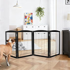 ZJSF Freestanding Foldable Dog Gate for House Extra Wide Wooden Black Indoor Puppy Gate Stairs Dog Gates Doorways Tall Pet Gate 4 Panels Fence