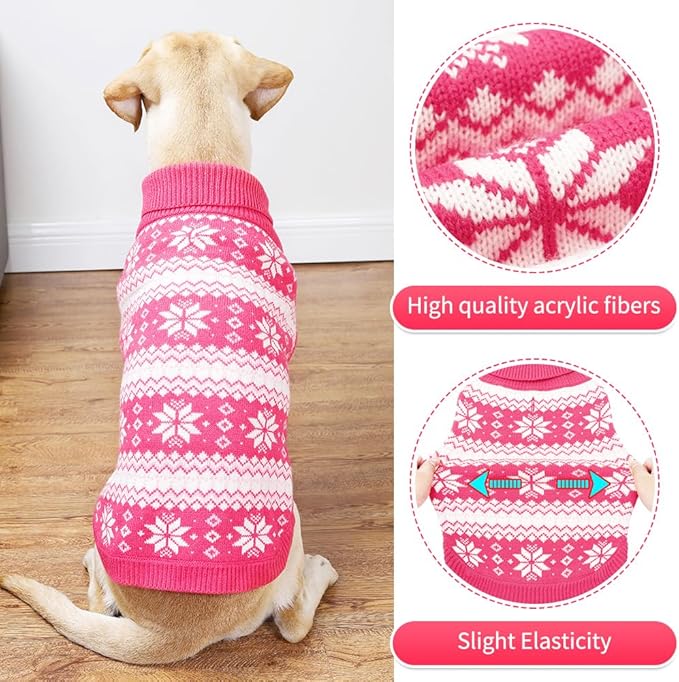 KOOLTAIL Cable Knit Valentines Dog Sweater Turtleneck, Cold Weather Pullover Classic Knitwear, Snowflake Pattern Thick Warm Winter Pet Clothes, Dog Sweater for Small Medium Large Dogs Girl, Pink M