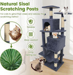 PETSITE 57-inch Modern Cat Tree, Multi-Level Cat Tower with 2 Comfy Condos, Sisal Scratching Posts, Plush Top Perch, Snug Hammock, and Dangling Balls, Ideal for Indoor Cats and Kittens (Dark Grey)