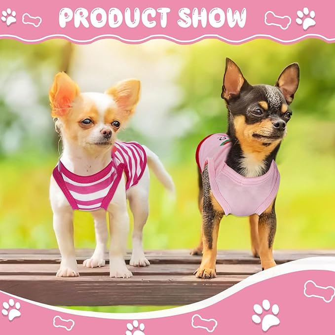 4 Pieces Chihuahua Clothes Dog Clothes for Small Dogs Girls Summer Autumn Cute Puppy Clothes Soft Pet Dog Shirts Teacup Dog Cat Clothing Pink (Small)
