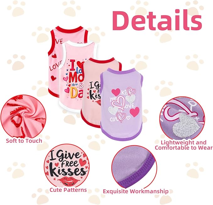 4 Pack Dog Shirts Summer Pet T Shirts Puppy Clothes Dog Clothing Breathable Cat Sleeveless Vest for Small Dogs Cats (Small, Love)