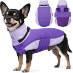 BRKURLEG Dog Coat, Turtleneck Winter Jacket with Harness for Small Medium and Large Dogs, Windproof Reflective Warm Fleece Dogs Snowsuit with Hook & Loop, Dog Coats for Cold Weather, Purple S