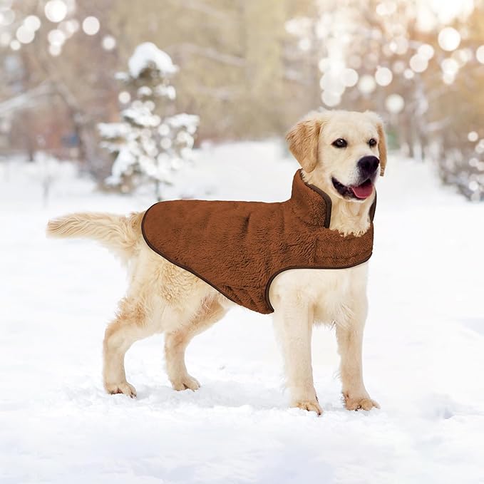 Malier Dog Winter Coat, Reversible Fleece Dog Cold Weather Coats, Windproof Warm Snow Puppy Jacket Vest Pet Clothes for Small Medium Large Dogs (Brown, Large)