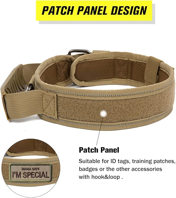 Tactical Dog Collar with Handle - Military Adjustable Dog Training Collar Soft Nylon and Heavy Duty Metal Buckle for Medium Large Dogs - with Patch (Camo with Patch, Large)
