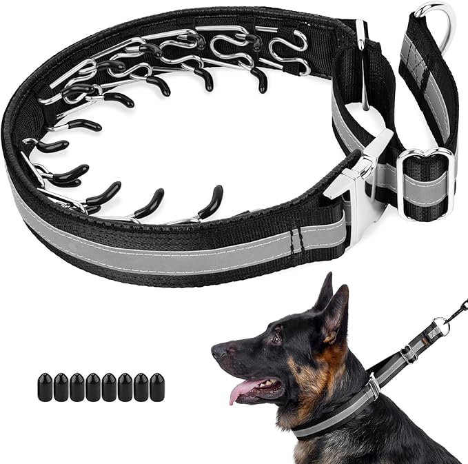 Mayerzon Martingale No Pull Collar for Large Medium Dogs, Patented Dog Walking Training Collar for Pulling, 1.5'' Wide Alloy Buckle, Neoprene Padded, Adjustable, Reflective, Easy to Use(L, Black)