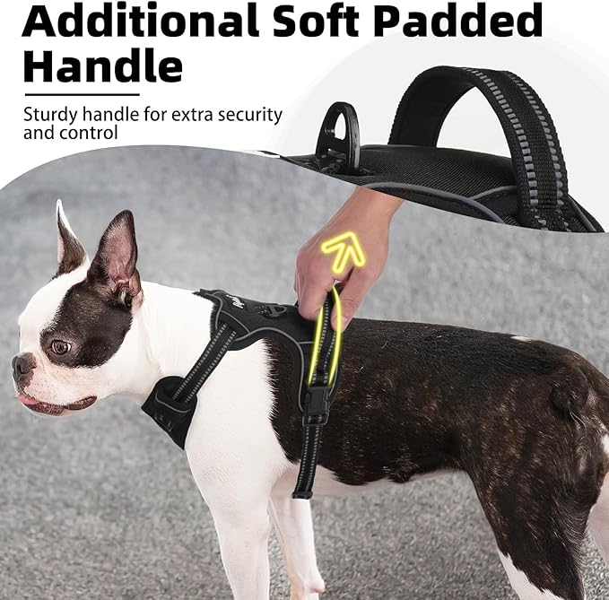 PUPTECK No Pull Dog Harness Medium Sized, Adjustable Reflective Dog Harness with Handle Easy Control, Comfortable Soft Padded Pet Vest Harness for Medium Dogs, Black M