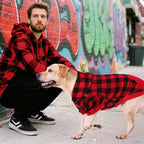 KOOLTAIL Plaid Dog Hoodie Pet Clothes Sweater with Hat and Pocket for Small Medium Large Size Dogs, Soft Winter Warm Dog Cold Weather Coat, Fleece Fall Dog Hooded Sweatshirt for Puppy Cats, Red M