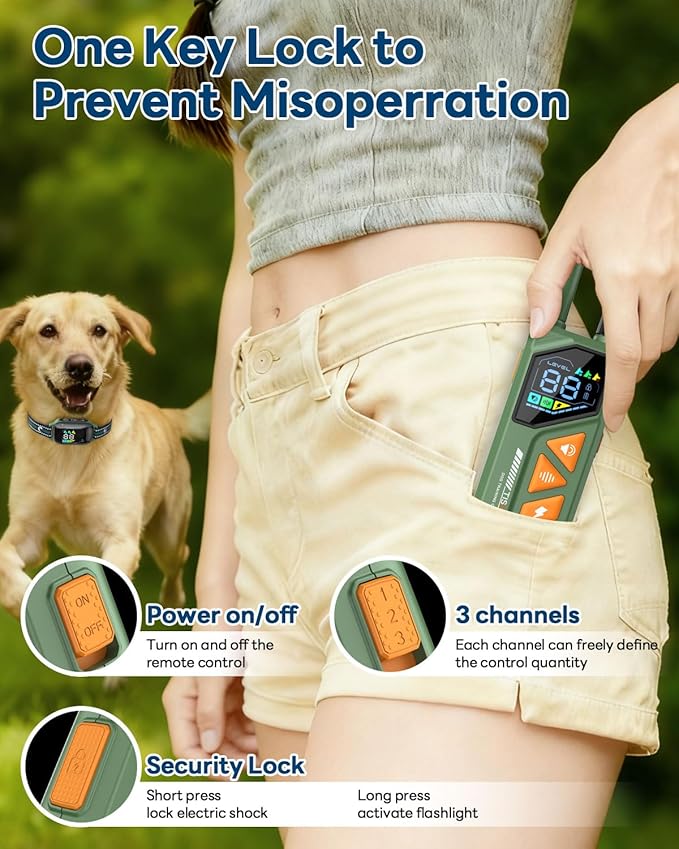 Dog Shock Collar - 3300FT Dog Training Collar with Remote, IPX7 Waterproof Electric Dog Collar with 4 Training Modes, Security Lock, Rechargeable E-Collar for Small Medium Large Dogs (Green)