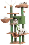 Hey-brother Cat Tree, 53 inch Cat Tower for Indoor Cats, Cat House with Padded Platform Bed, Toy Balls, Large Cozy Condo, Hammocks and Sisal Scratching Posts, Cactus MPJ019SCA