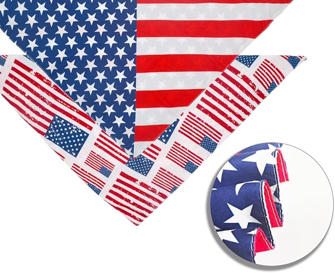 American Flag Dog Bandanas 2PCS-Small,4th of July Pet Scarf,Triangle Dual-Layer Design Patriotic Costume for Memorial Day & Independence Day,Red White & Blue Outfit for Boys and Girls Dogs