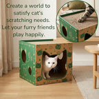 2 Pack Cardboard Cat Houses, Cat Play House with 2 PCS Scratching Pad, Corrugated Kitten Hideaway Cave, Cute Cats Condos Box, Cat Scratching Toy, Scratcher Bed for Indoor Cats, Kittens, Bunny