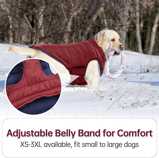Lelepet Reversible Dog Coat Waterproof Dog Jacket Windproof Puffer Vest for Winter Warm Lightweight Coats for Large Dogs Adjustbale Hook & Loop Pet Apparel with Leash Hole, Golden Retriever, 3XL
