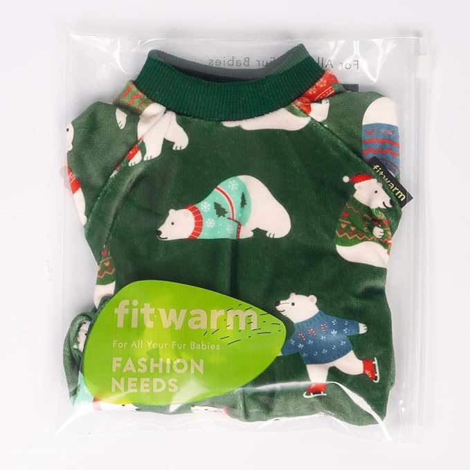 Fitwarm Polar Bear Dog Pajamas, Funny Christmas Clothes for Small Dogs Boy Girl, Holiday Pet Outfit, Green, Red, Blue, Large