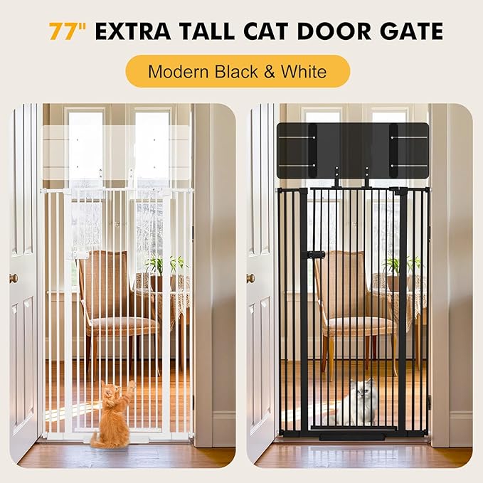 Snagle Paw Extra Tall Cat Gate with Acrylic Top Panel，30-40.6" Wide Adjustable Pet Gates, Pressure Mounted, No-Drill Easy Install,Tall Cat Gate for Doorways,Stairs,Kitchen 77",White