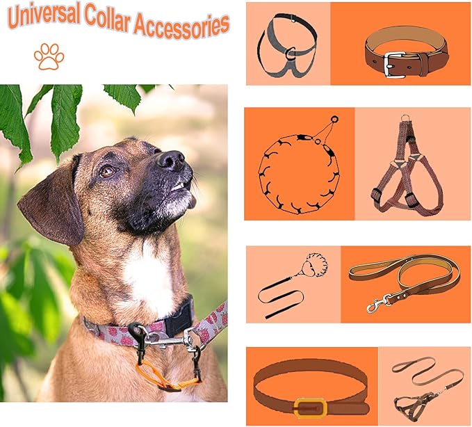 2 Pcs Dog Collar Safety Clips with Double Ended Clasps | Adjustable Collar Backup Clip for Dog Harness & Collars Connectors, Training for Walking, Running, and Hiking, Safety Clip - Orange