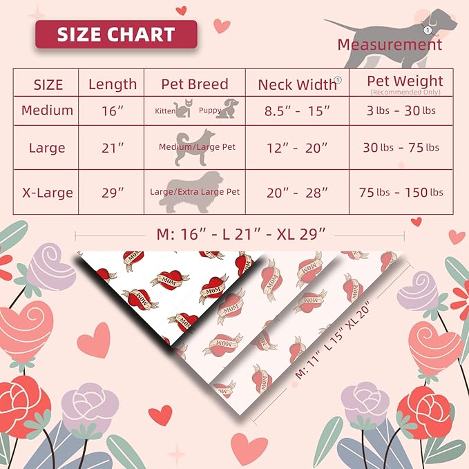 Vintage Mom Heart Dog Bandanas for Valentines Day, Holiday Costume Pet Scarf, Adjustable Snap Button for Medium & Large Breeds (30-75lbs)