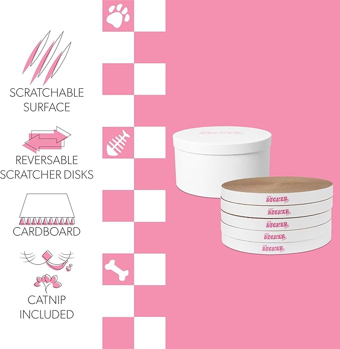 CSR1012G Kate 12 Inch Cardboard Cat Scratcher Pads with Box & Catnip, Reversible Heavy-Duty Scratch Boards for Cats, Furniture Protection, Classic Plain, White, 5-Pack