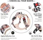 PoyPet Plaid Dog Harness, No Pull Front Clip Pet Vest Harness, Soft Padded Reflective Adjustable Walking Harness with Handle for Medium Dogs(Checkered Beige,M)