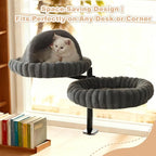 Dogpals 2-in-1 Cat Desk Bed: 360° Rotating & Height Adjustable Cat Tree with Semi-Enclosed & Open Layers, No-Drill Clamp for Desk up to 1.18" Thick, Supports 9lbs for Office, Grey