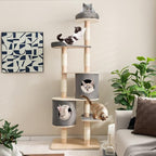 Tangkula 75 Inch Tall Cat Tree for Indoor Cats, Natural Solid Rubber Wood Cat Tower with Sisal Scratching Posts, Top Perch, Detachable Cat Condo, 6-Layer Modern Cat Trees and Towers for Large Cats