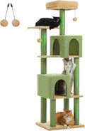 PEQULTI 62" Cat Tree for Indoor Cats, Multi-Level Cat Tower with Cozy Cat Condo Clearance Prime, Green