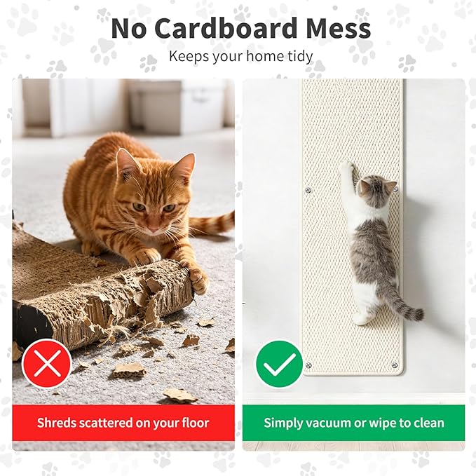 71" X 15.8" Thickened Cat Wall Climbing Carpet, Extra Large Cat Wall Scratcher Mat Imitation Sisal Wall Mounted Cat Scratcher with 16 pcs Fixed Nails for Indoor Furniture Couch Sofa Protection(White)