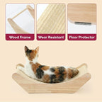 Zakkart Cat Sisal Scratching Bed Hammock, 2-in-1 Cat Scratcher & Lounging Bed, 100% Natural Sisal Mat, Solid Wood Frame, Cat Furniture Protector (Large, Natural Color)