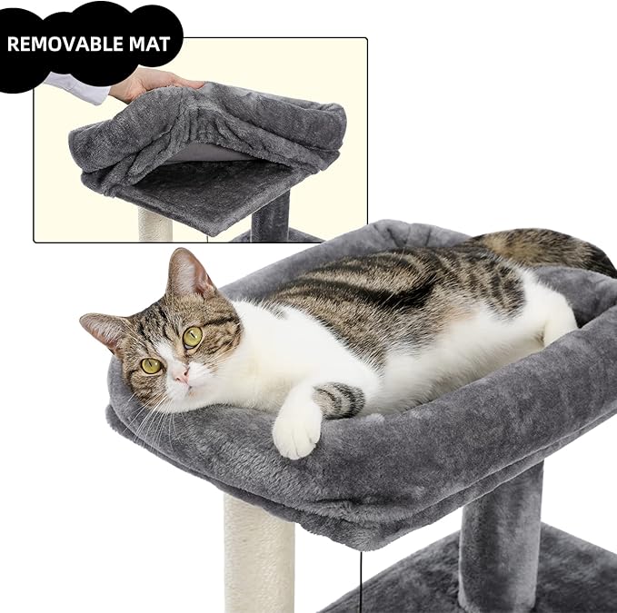 33.8 Inch Large Cat Tree Condo with Sisal Scratching Posts Perches Houses, Double Room Cat Tower Furniture Kitty Activity Center Kitten Play House (Grey2)