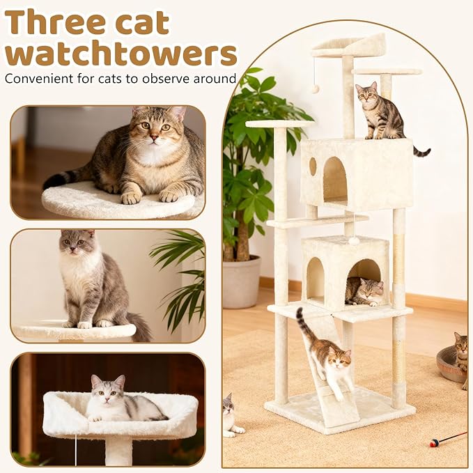 BestOffice 81 Inch Cat Tree, Multi-Level Cat Tower with Condo, Perches, Sisal Scratching Posts, Climbing Ladder,Indoor Activity Center Play House for Kittens & Adult Cats, Beige