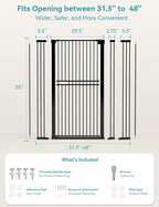 No Pawblems 55" Extra Tall Pet Gate for Cat/Dog, 31.5-48" Wide Auto Close Tall Cat Gate with 25.6" Wide Walk-Thru Door Opening, 1.37" Ultra Narrow Spacing, NO Drilling Pressure Mounted, Black