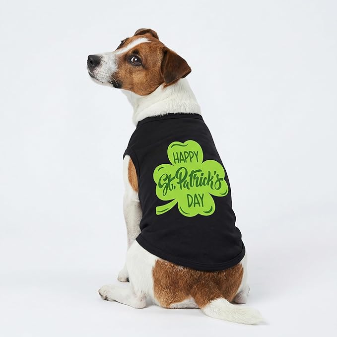 Fitwarm Happy St Patricks Day Dog Clothes, Summer Dog Clothes for Small Dogs Boy Girl, Funny Dog Tshirt, Lightweight Breathable Cotton, Pet Cat Outfit, Black, Green, XS