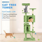 FDW | 70" Cat Tree Tower | Green | Multi-Level Indoor Activity Center with Sisal Scratching Posts, Condos, Plush Perches, Hanging Cat Toys | Sturdy, Easy to Assemble | for Kittens & Adult Cats