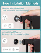 No Pawblems 55.1" Extra Tall Pet Gate for Cat/Dog, 29.9-44.4" Wide Auto Close Tall Cat Gate, NO Drilling Pressure Mounted for Doorways/Hallways, 1.37" Narrow Bar Spacing, Black