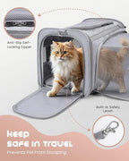 MIDOG Cat Carrier Soft for Small to Medium-Sized Cats,Up to 15 Lbs, TSA Airline Approved Soft Sided Pet Carrier,Collapsible Travel Cat Carry Bag(Grey)