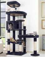 Globlazer Extra Large Platform Cat Tree, 65in Sturdy Cat Scratching Tree for Indoor Cats Large Adult, Big Cat Perch Tower with 3 Padded Perches, 6 Scratching Posts, Cat Condo, Hammock, S65, Dark Grey