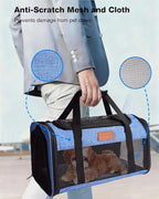 Pet Carrier Airline Approved 17x11x9.5 in - Underseat, Top & Side Entry Soft Dog Cat Travel Carrier with Safety Zippers ＆ Anti-Scratch Mesh for Small Cat and Dog for Pets Up to 10 Lb - Blue