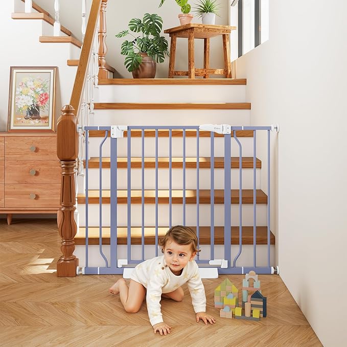 29"-40" Baby Gate for Stairs, Auto Close Stroller Friendly Dog Gate Indoor for Doorways, Pressure Mounted Baby Gate, Easy Walk Through Gate for Children & Pets, Wisteria
